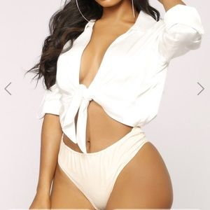 3/30 Satin White Tie Bodysuit